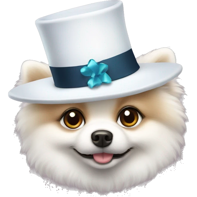 A white pomeranian in a New Year's hat emoji