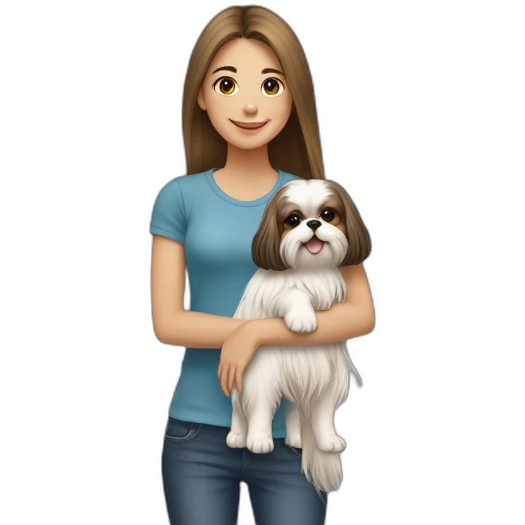 long-haired girl carrying happy Shih Tzu emoji