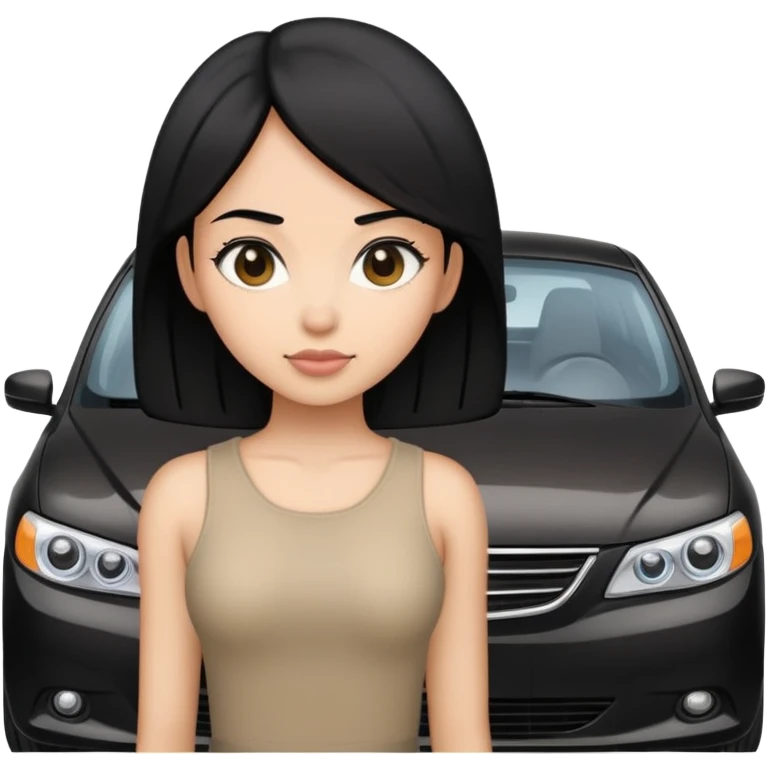 Black hair women and black car  emoji