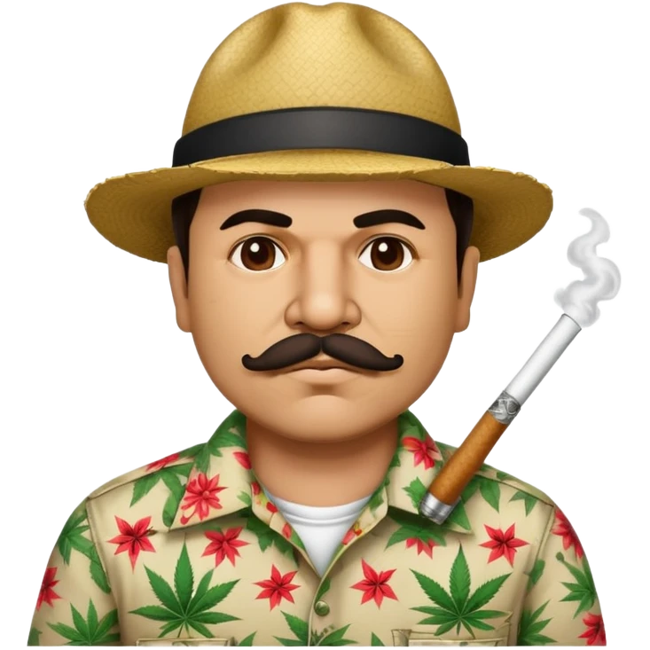 Mexican drug lord El Chapo with mustache and patterned shirt, smoking weed emoji
