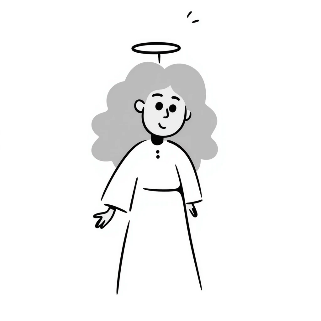 grey-haired woman with a halo emoji