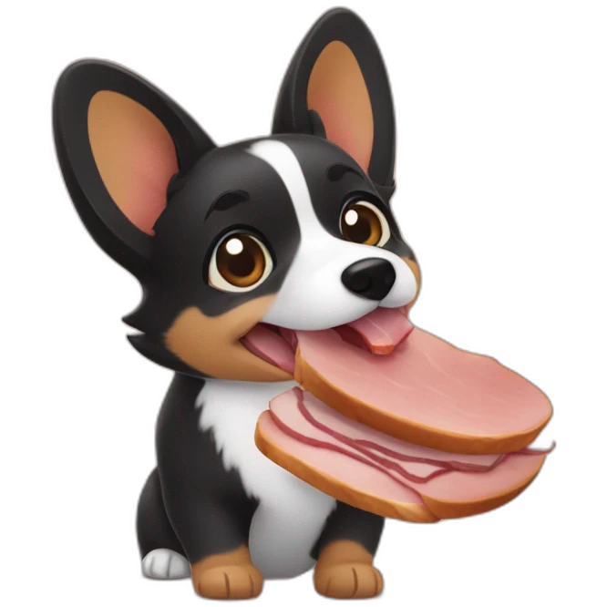 Black corgi eating ham emoji