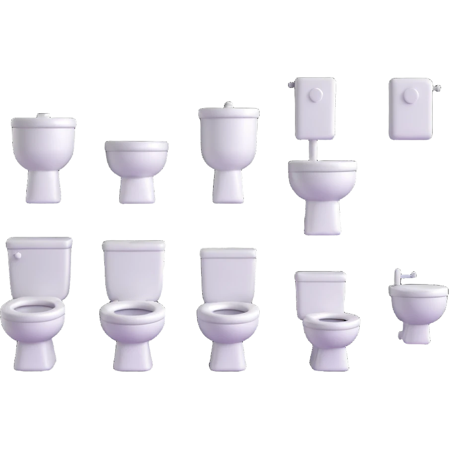group of classic toilets with tanks in 3D emoji style emoji