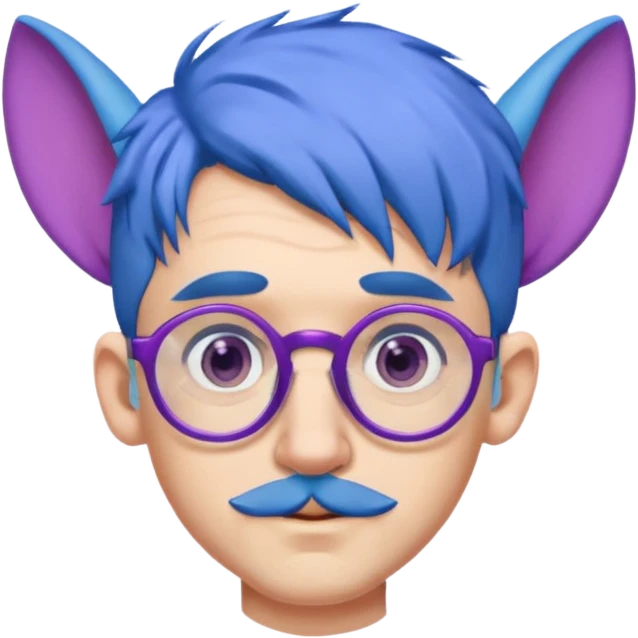 blue haired man with big ears and purple earrings and spectacles emoji