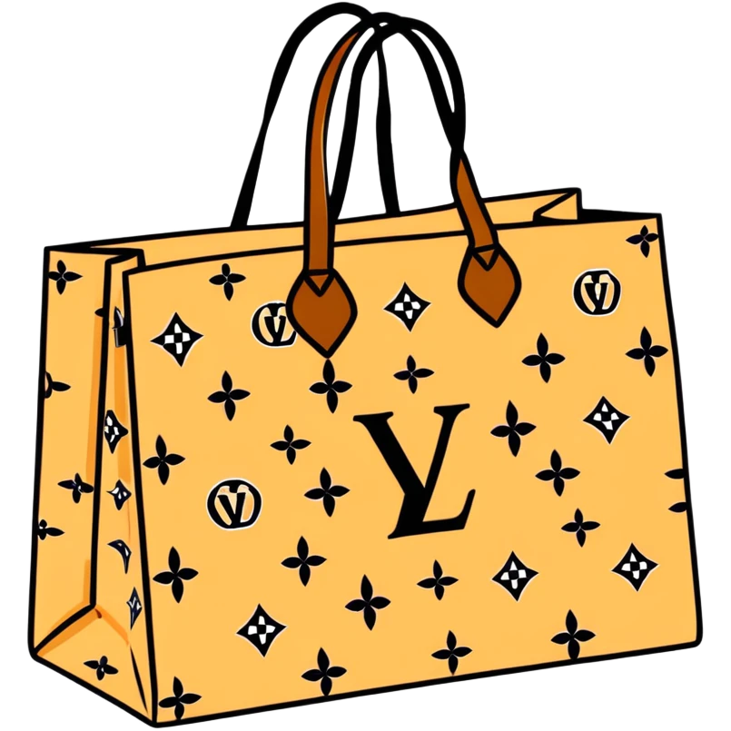 Louis Vuitton paper shopping bag with classic brown LV monogram pattern and handles emoji