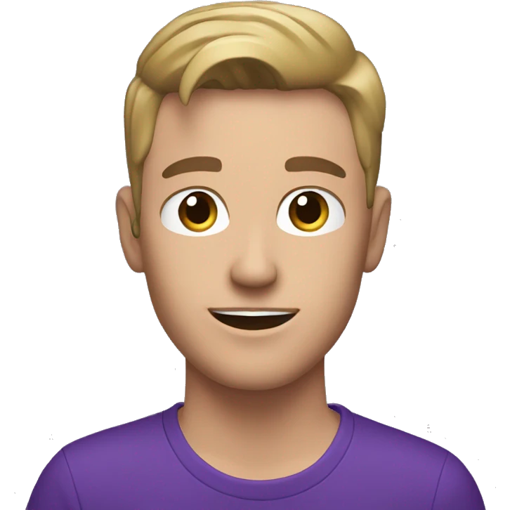 White Young Guy in Purple shirt with a podcast mic Talking to camera  emoji