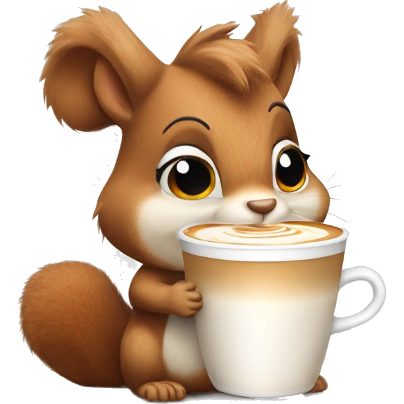squirrel with fluffy ears sitting and holding cup of latte macchiato  emoji
