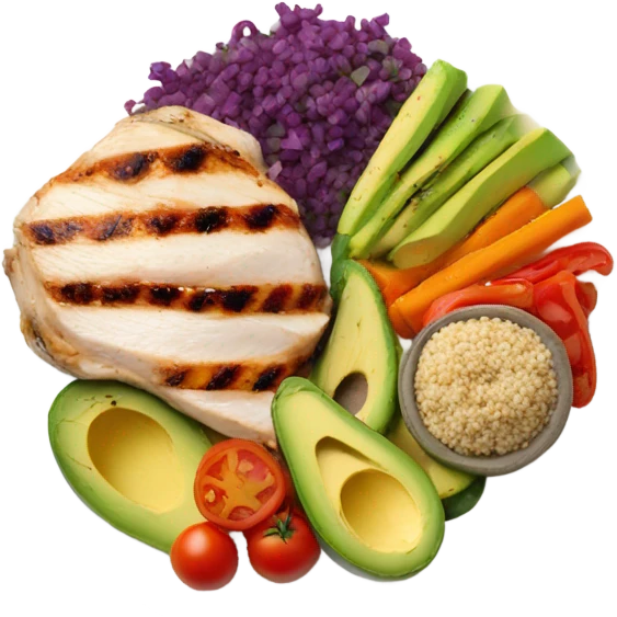 round white plate with healthy food emoji