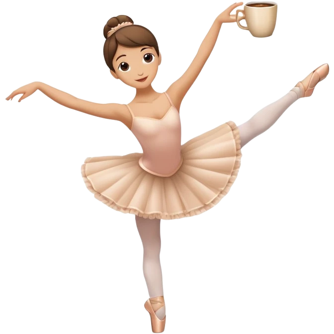 Coffee cup with steam wearing ballet slippers and performing an arabesque pose emoji
