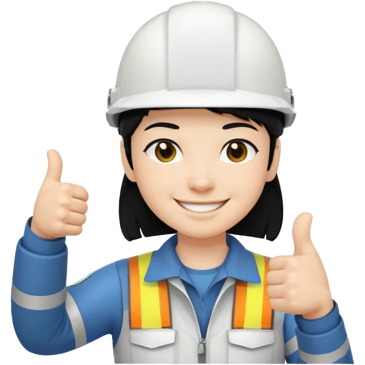 Una persona con pelo negro con casco blanco pulgar arriba emoji