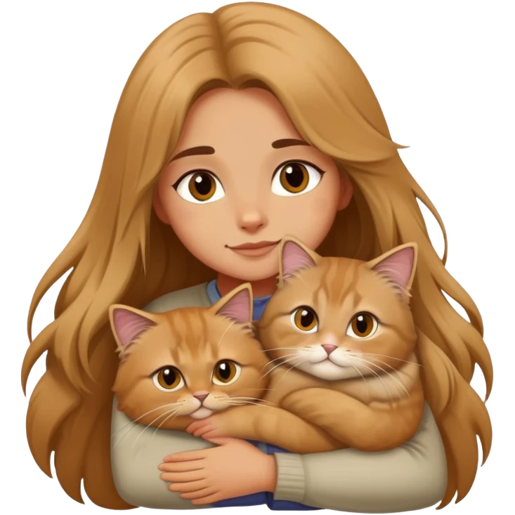 A long-haired girl hugs a British longhair cat tightly emoji