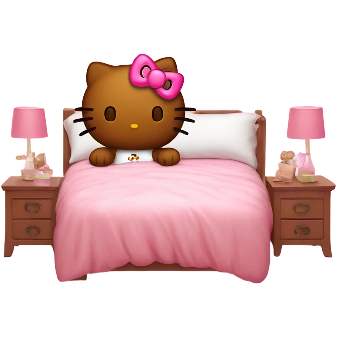 brown hello kitty laying in bed in a pink girly room  emoji
