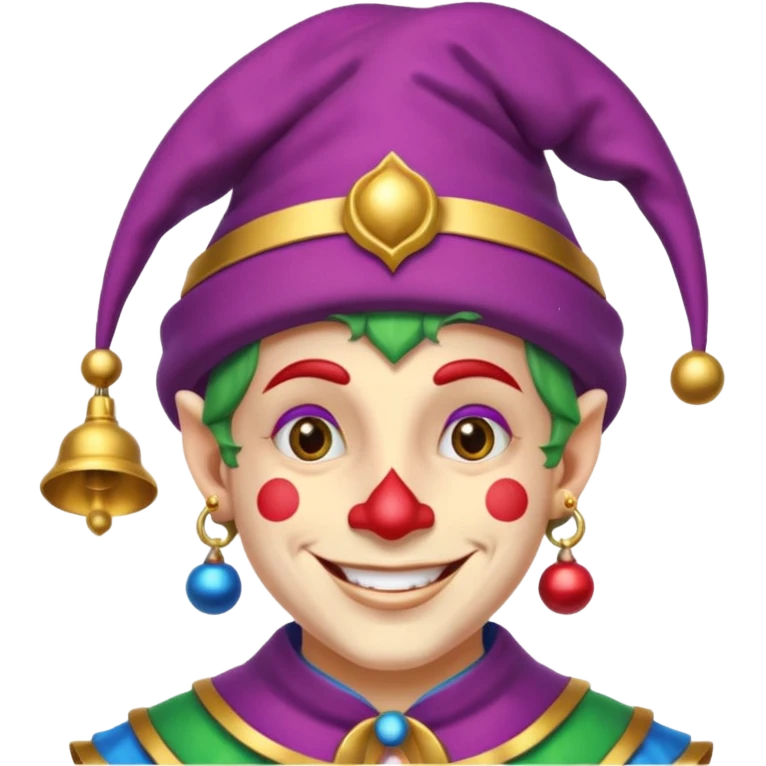Royal Jester – Smiling trickster with colorful hat and bells emoji