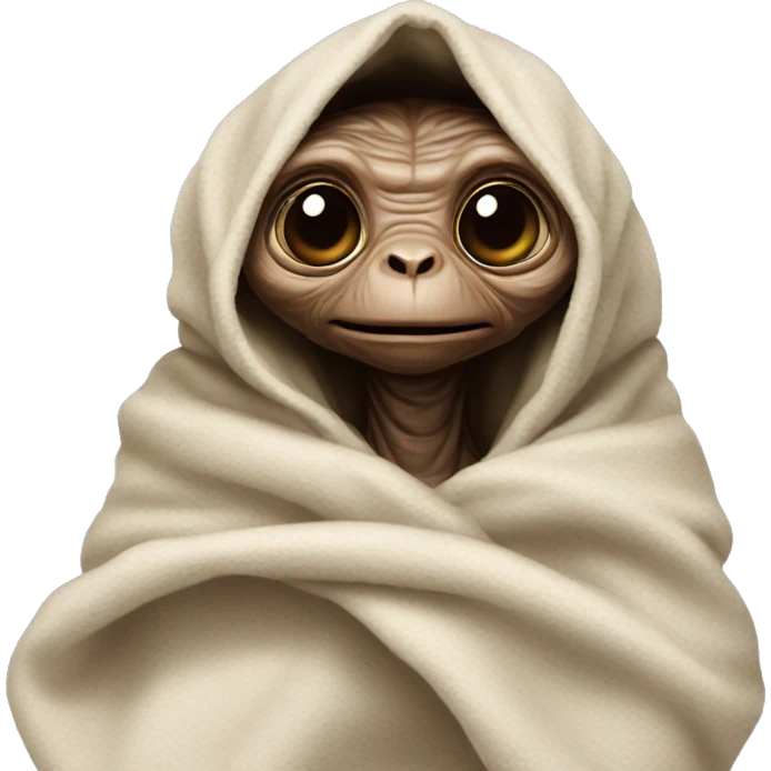 E.T. wrapped in a blanket like a baby emoji
