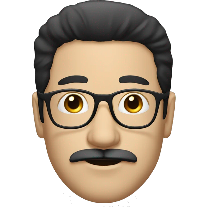 a white man, with straight black hair till the neck, a black mustache and glasses emoji