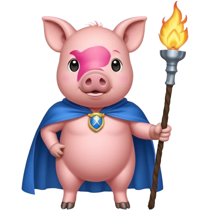 pig holding torch with blue cape emoji