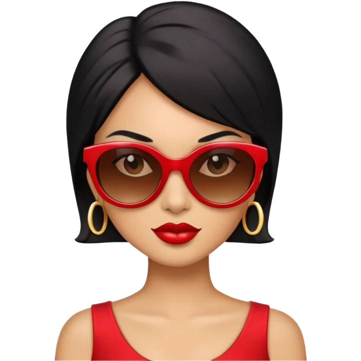 red diva with black hair and sunglasses and light brown skin emoji