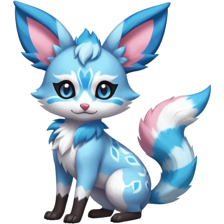 Rare realistic cute adorable epic aesthetic colorful Amaura-Sylveon-Glaceon-Civet-Genet-species-Fakemon-hybrid-creature, with markings, full body emoji