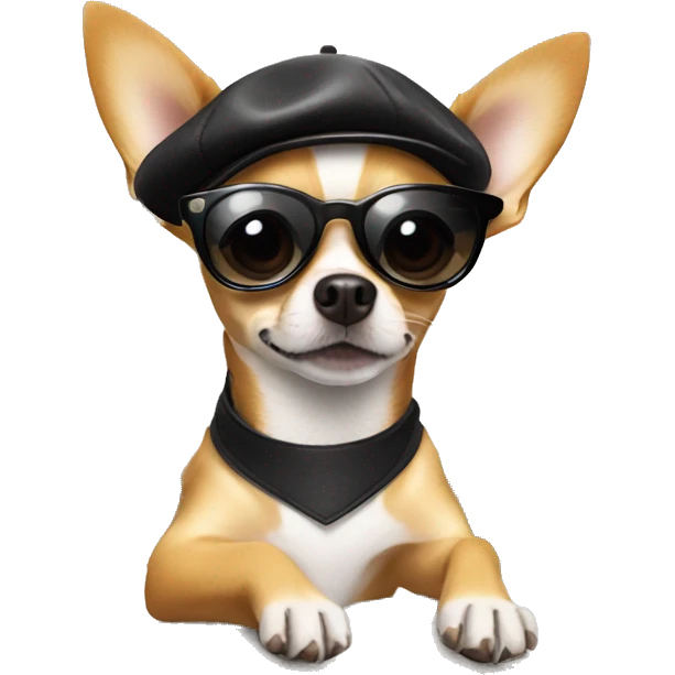 chihuahua wearing sunglasses with beret near the eiffel tower emoji