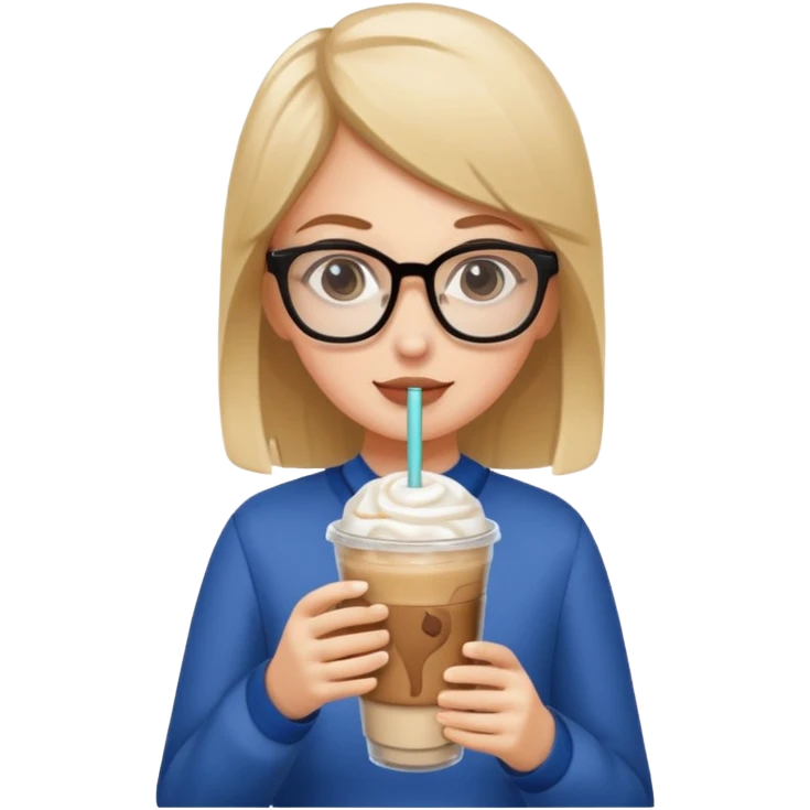 Una chica blanca con lentes tomando su frappe  emoji