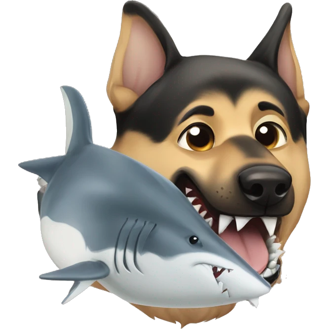 german shepherd biting a shark emoji