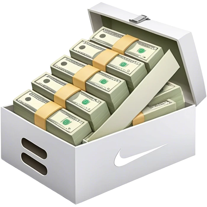 Nike shoe box filled with rolled up cash notes emoji