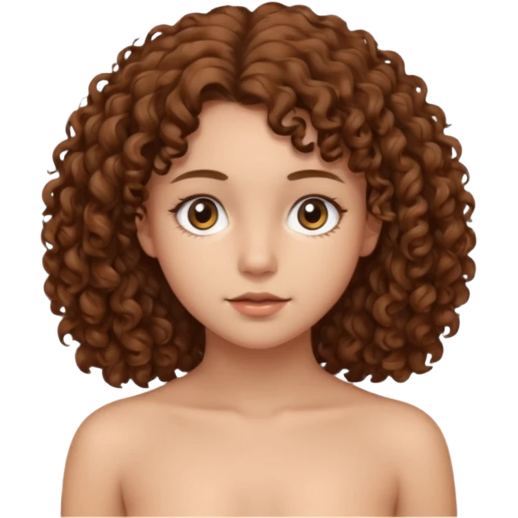 Голая женщина 18 лет, с коричневыми кудрявыми волосами и средним размером груди emoji