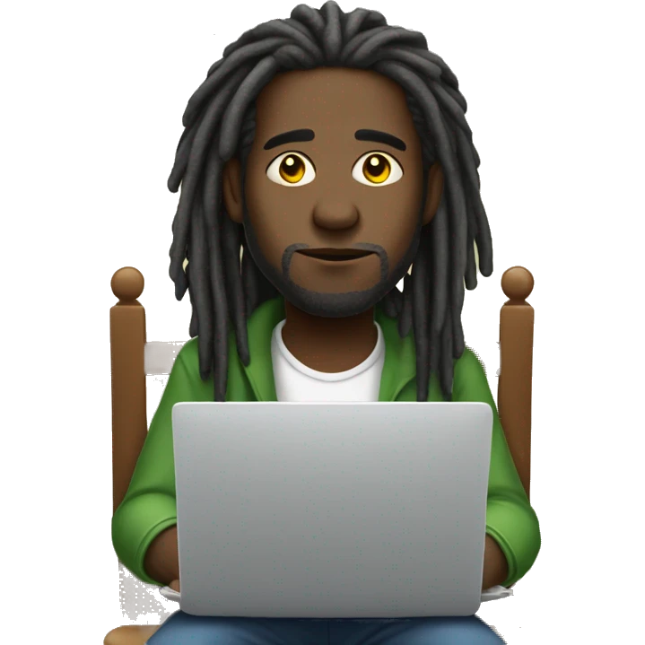 Black-guy-with-dreads-sitting-down-on-chair facing-foward-focused-on-laptop-computer- emoji
