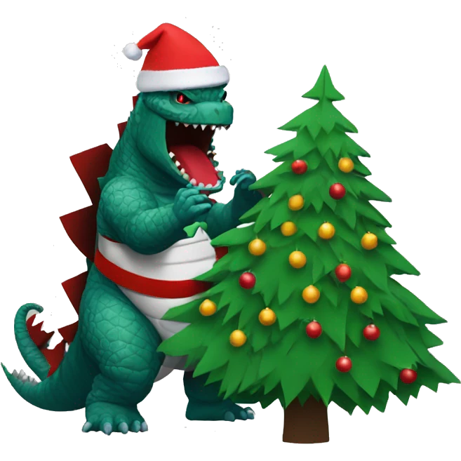 Godzilla destroying a Christmas tree emoji