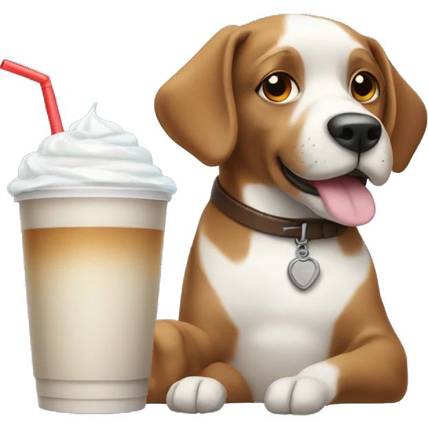 Dog holding Iced coffee with cold foam emoji