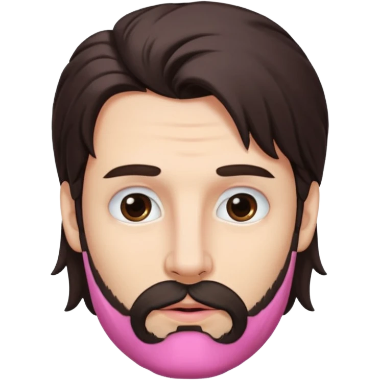 Handsome white man with big brown eyes thin pink lips long nose and dark brown messy hair cover his forhead very light beard emoji