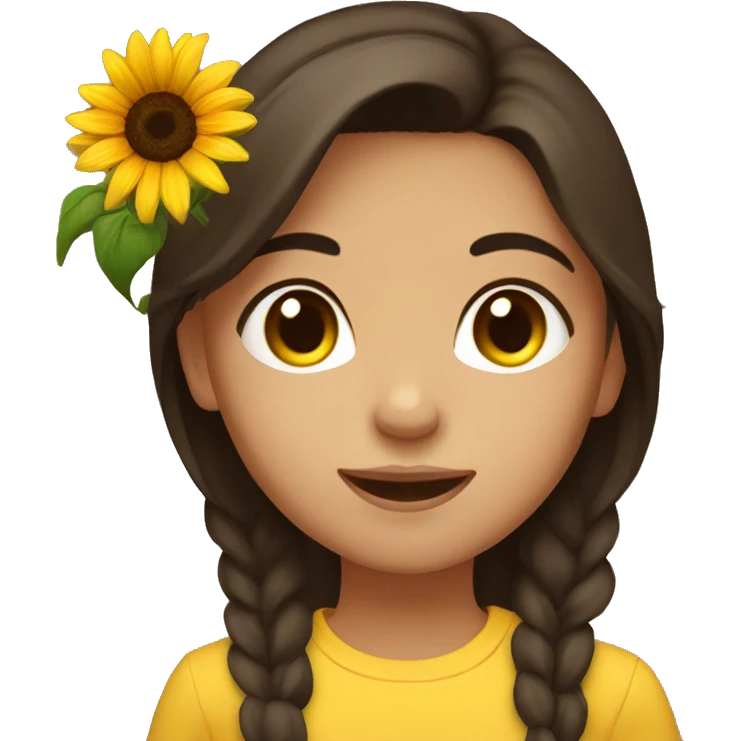 Dark brown hair, brown eyed girl holding sunflower emoji