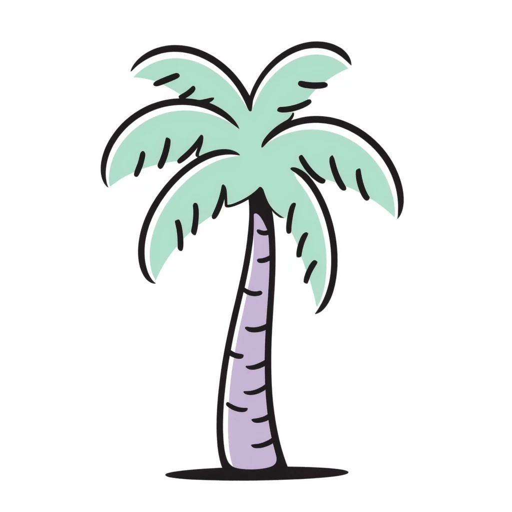palm tree with pastel lilac trunk and pastel mint leaves emoji