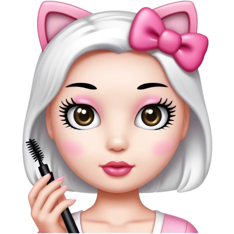  hello Kitty holding an eyelash mascara spoolie emoji