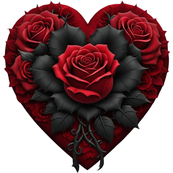 realistic gothic heart with a black rose bouquet emoji