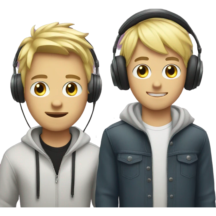 blonde boy in headphones wth another guy emoji
