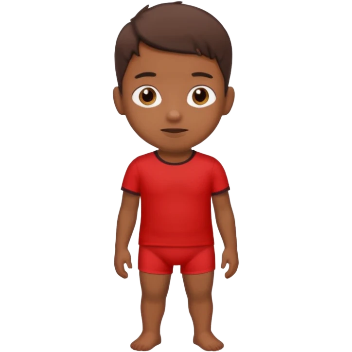 A kid wearing a poopy underwear with a red t-shirt emoji