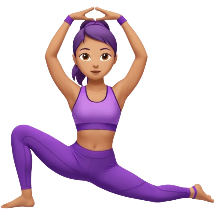 A flexible woman in purple outfit stretching sideways in triangle pose, minimalist background, soft lighting. emoji
