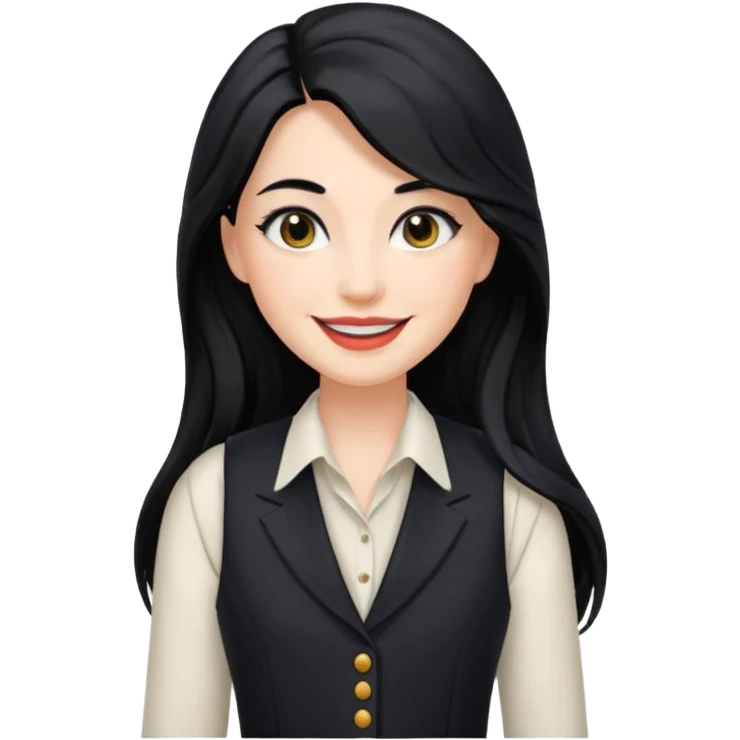 portrait of adult woman, formal vest, makeup, long black hair emoji