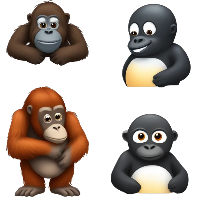 One orangutan, one penguin, one gorilla all hugging emoji