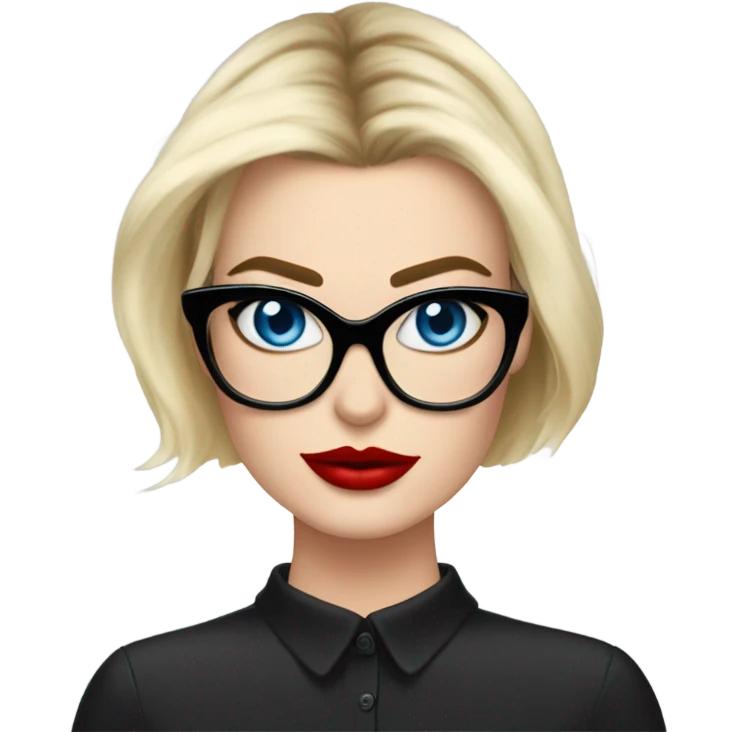  Margot Robbie, bright blue eyes and eyelashes, red kisses, wearing black glasses  emoji