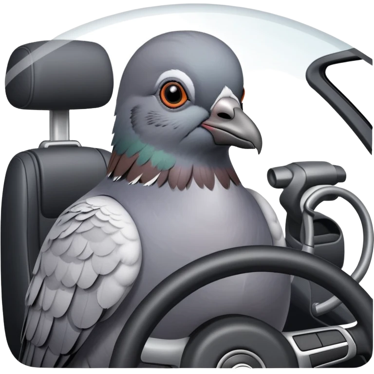 pigeon parking a car, bird using steering wheel and parking emoji