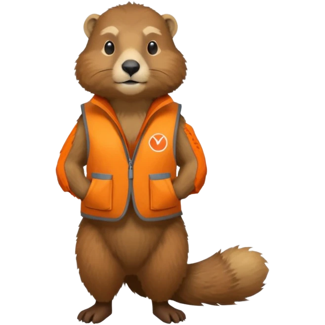 crea una marmota de cuerpo completo, que lleve un chaleco color naranja y que en el chaleco lleve el nombre (telamon) emoji