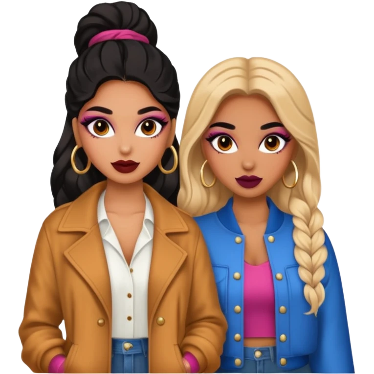 Boujy baddie best friends, trendy heavy makeup emoji