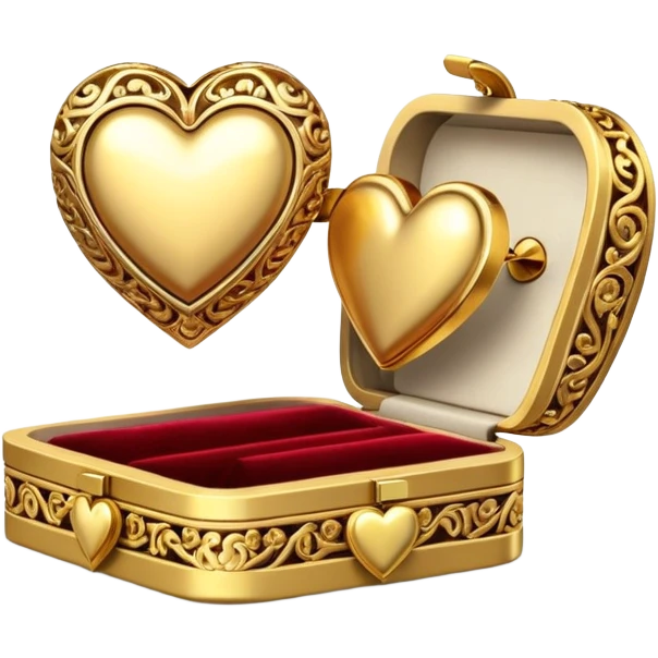 Gold heart earrings in a box opened to the right side emoji