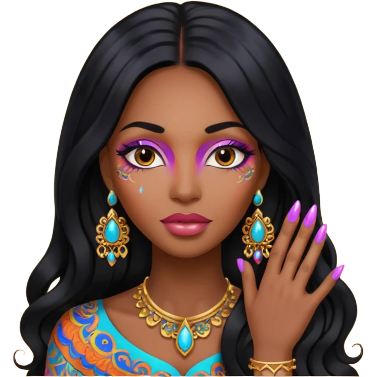 nail art black woman long hair emoji
