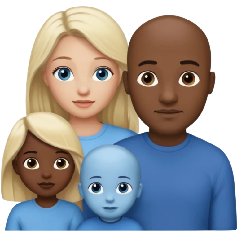 Eigene Familienbild mit 3 Personen; Frau mit dunklen Augen und dunkle lange Haare; Vater mit Vollglatze und Blaue Auge und ohne Brille;  kleinkind mit blonden Haaren und dunklen Augen und ohne Brille emoji