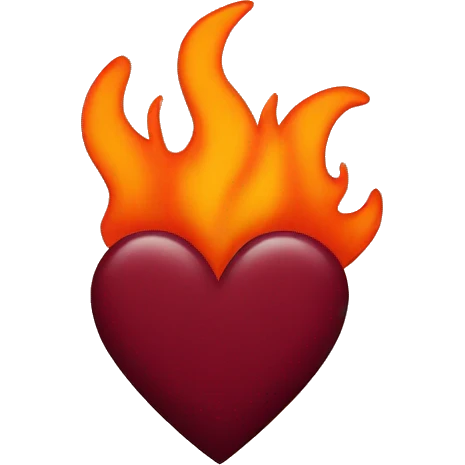 A burgundy heart with orange flames emoji