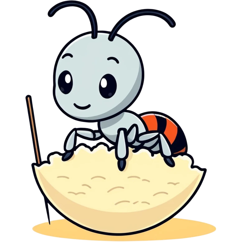 Cute Ant standing on a grain of rice emoji
