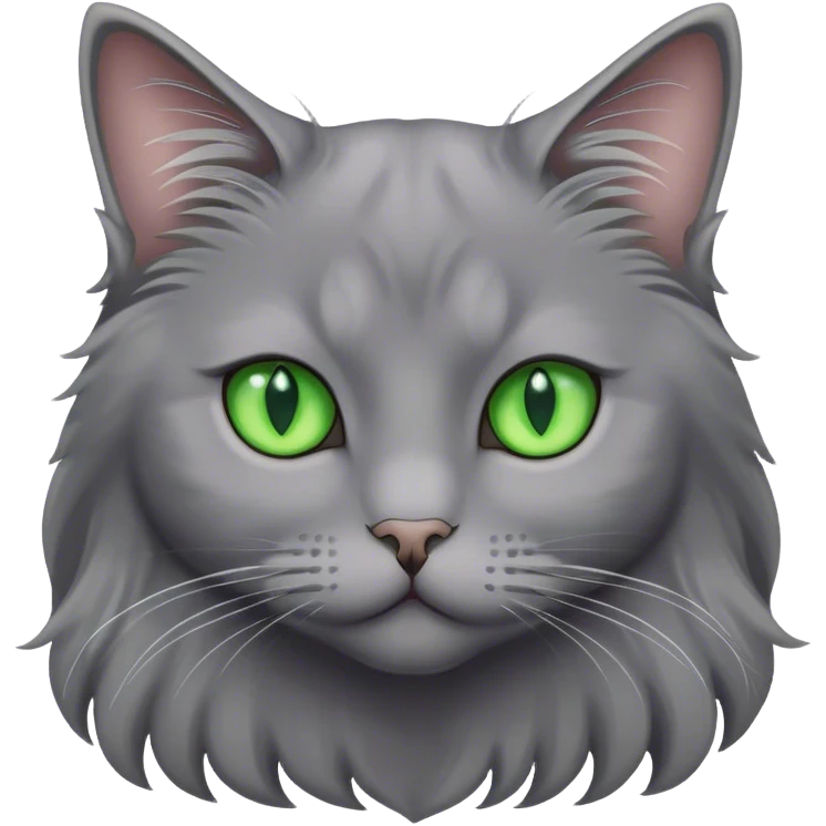 Gray long haired cat with green eyes emoji
